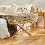 Organic Cable Knit Moses Basket, Mattress &amp; Natural Foldable Stand Set image