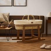 Organic Cable Knit Moses Basket, Mattress &amp; Walnut Rocking Stand Set