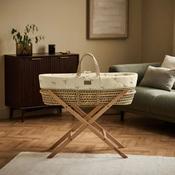 Organic Quilt Moses Basket, Mattress &amp; Natural Foldable Stand