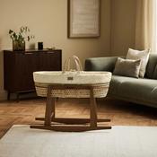 Organic Quilt Moses Basket, Mattress &amp; Walnut Rocking Stand