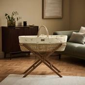 Organic Quilt Moses Basket, Mattress &amp; Walnut Foldable Stand