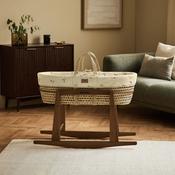 Organic Quilt Moses Basket, Mattress &amp; Walnut Rocking Stand image