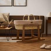 Organic Cable Knit Moses Basket, Mattress &amp; Walnut Rocking Stand Set image