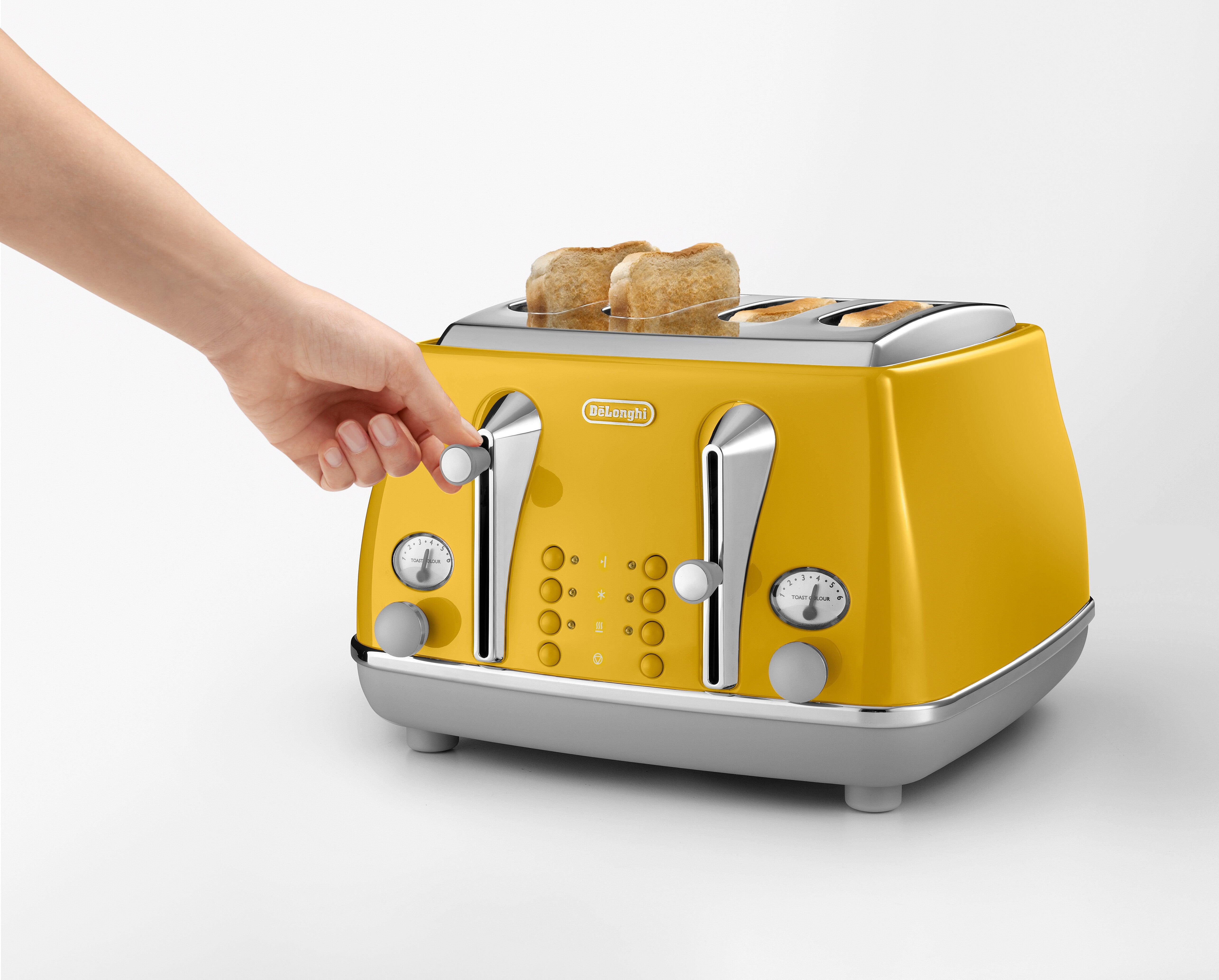 DeLonghi Icona Capitals 4 Slice Toaster Yellow 1800W Toast Colour Buttons