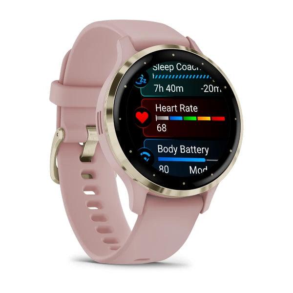 Garmin Venu 3S Smartwatch Soft Gold Rose AMOLED Display Heart Rate GPS Music Control Up to 10 days Battery Life