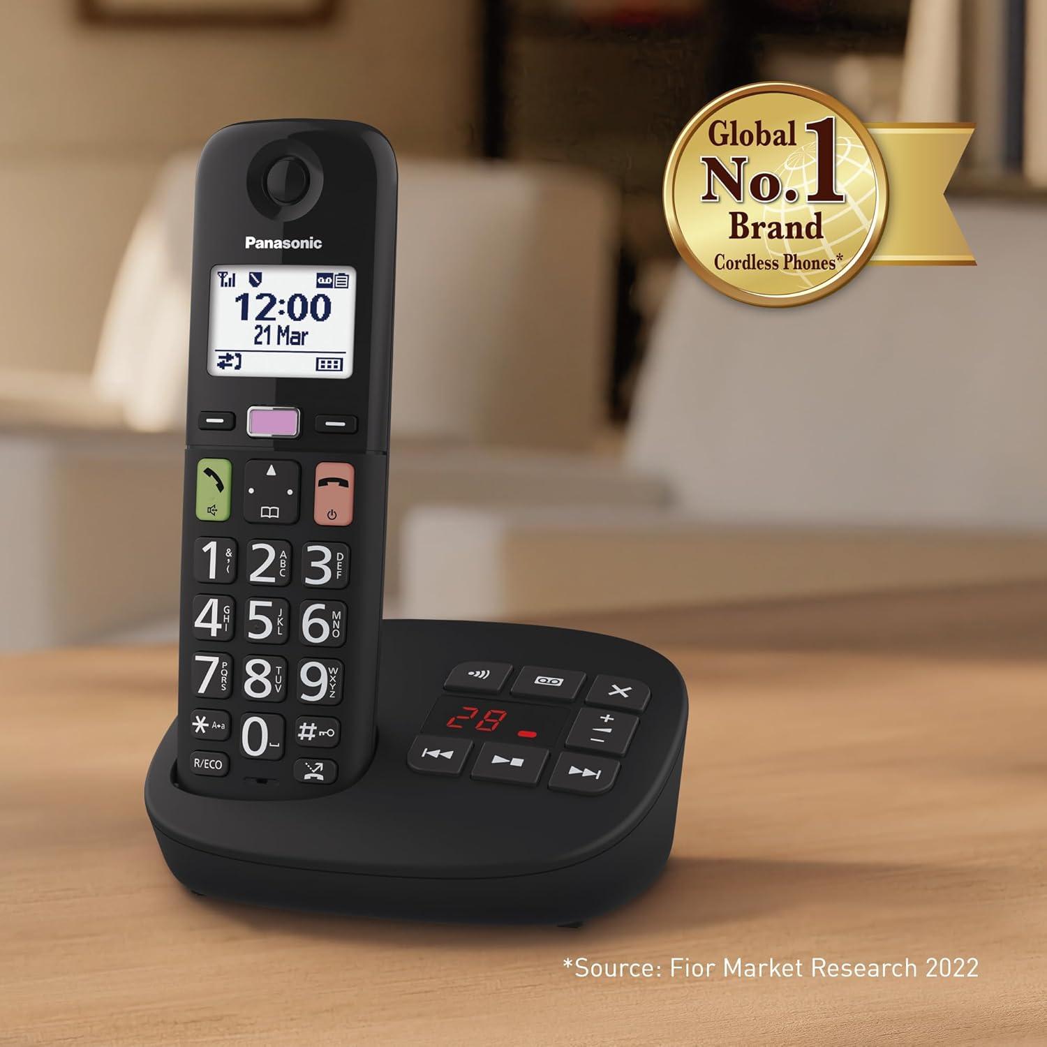 Panasonic KX-TGU130 Cordless Phone with Big Buttons, Answering Machine, Hearing Aid Compatible, Call Block, Enhanced Volume, Easy-Read Display