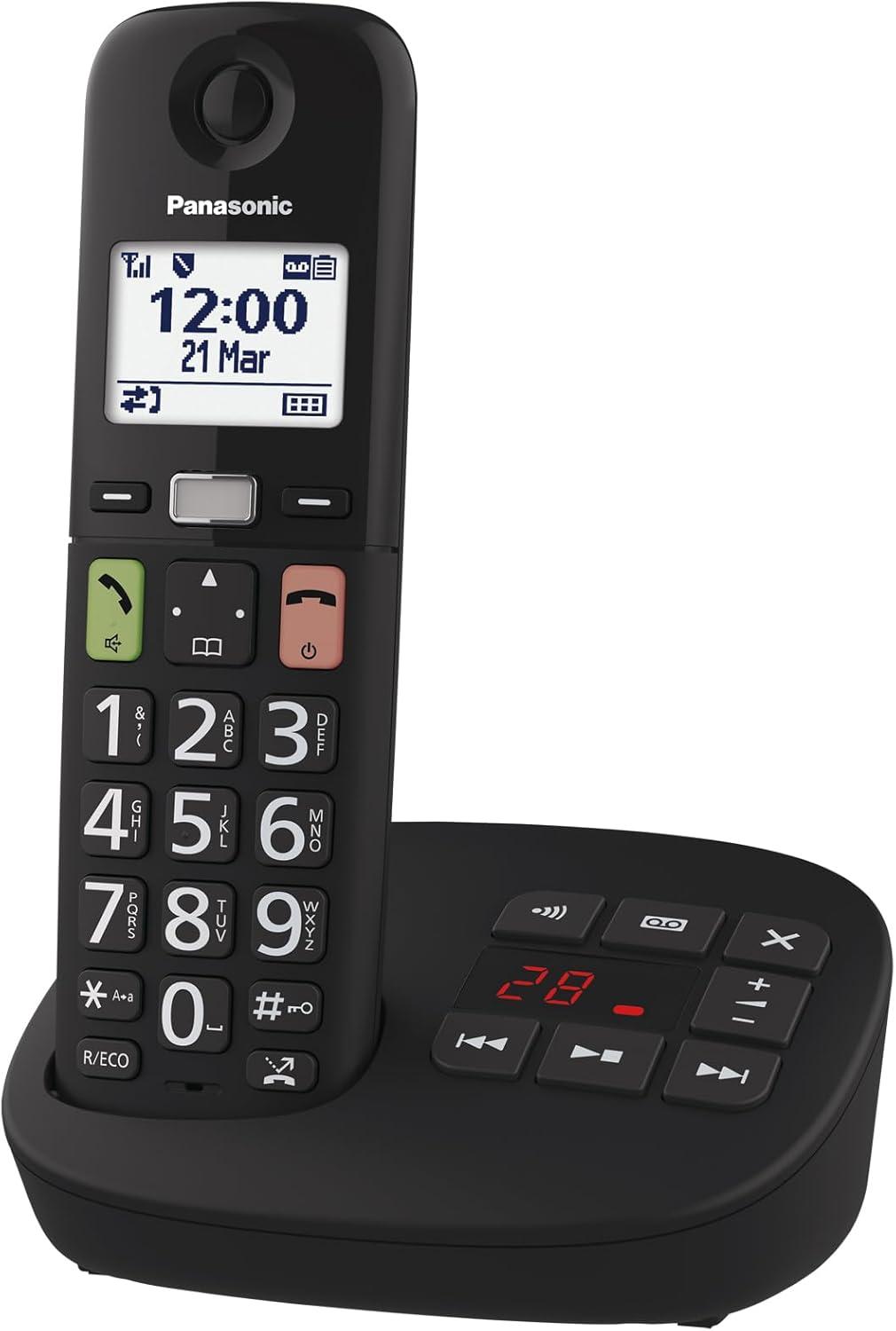 Panasonic KX-TGU130 Cordless Phone with Big Buttons, Answering Machine, Hearing Aid Compatible, Call Block, Enhanced Volume, Easy-Read Display