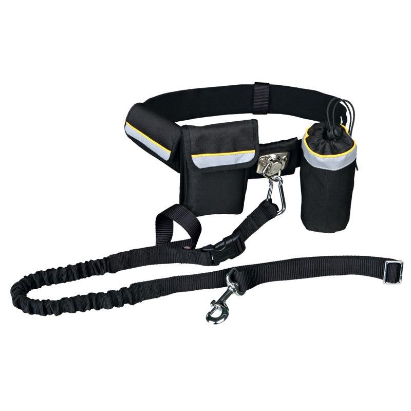 TRIXIE Waist Belt with Dog Leash, Nylon, Pockets, Reflective Stripes, Buckle, Leash, Swivel Joint, Elastic Waist Band, Bottle Holder