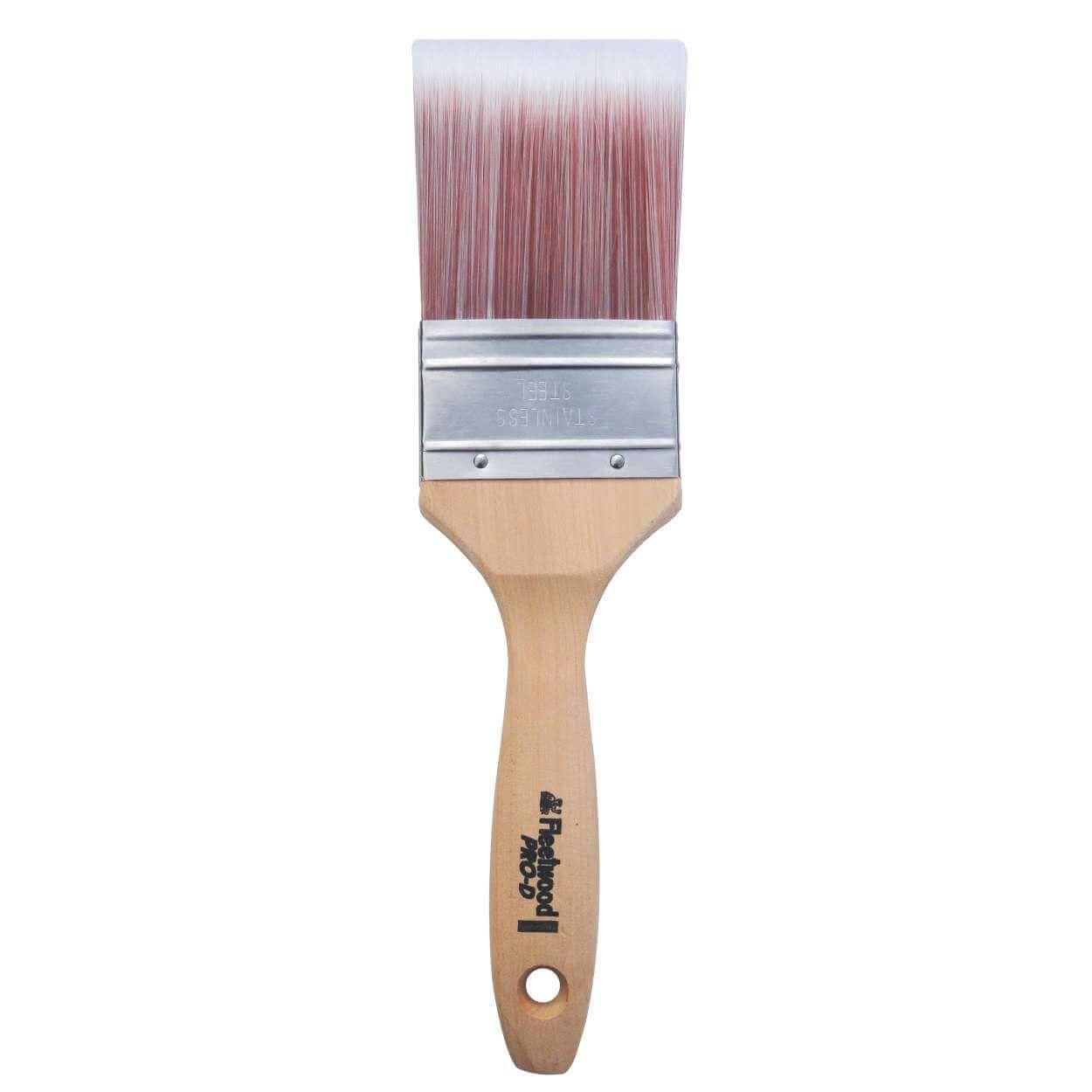 Fleetwood PRO-D Paint Brush Size 2.5" Stainless Steel Ferrule Wood Beavertail Handle All types of paint Image Features: Stainless Steel, Wood, Tapered Filament