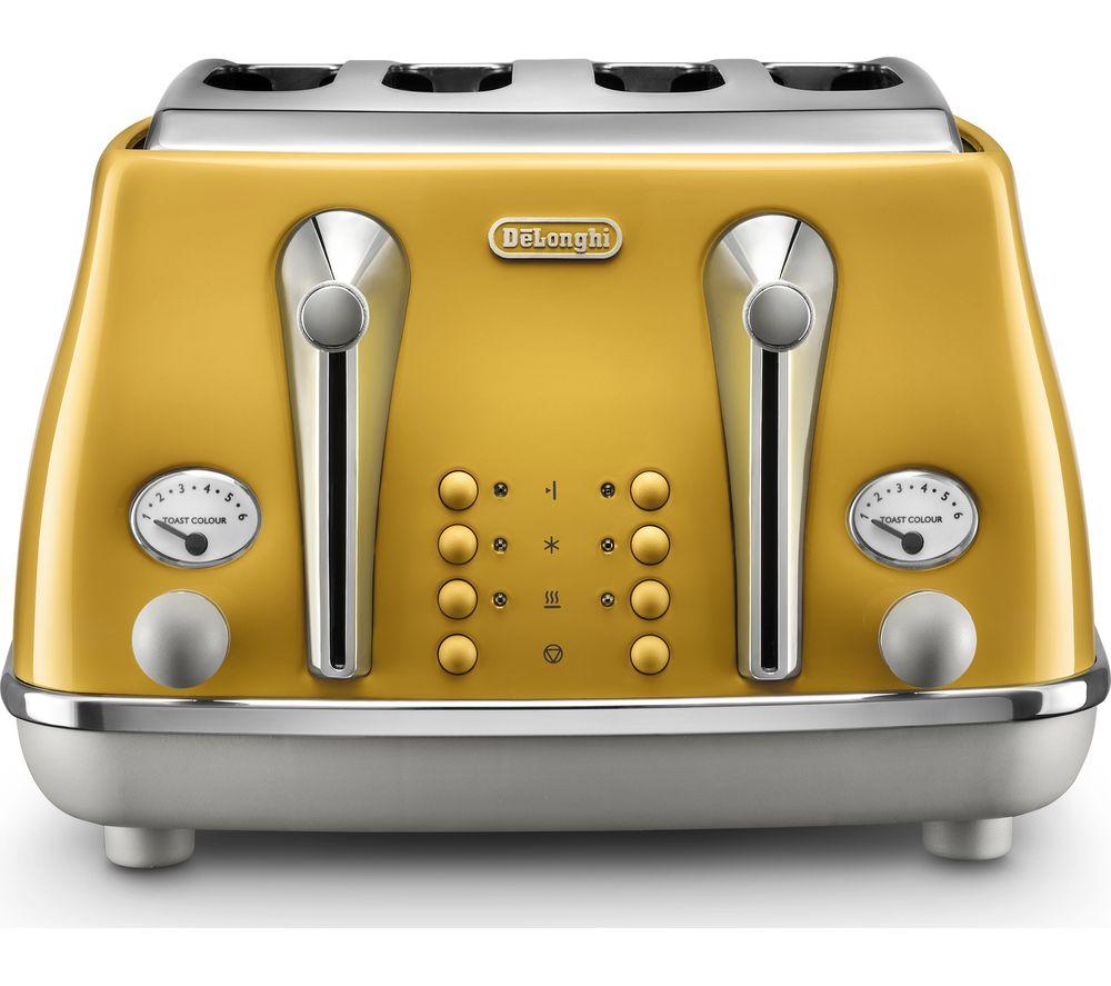 DeLonghi Icona Capitals 4 Slice Toaster Yellow 1800W Toast Colour Buttons