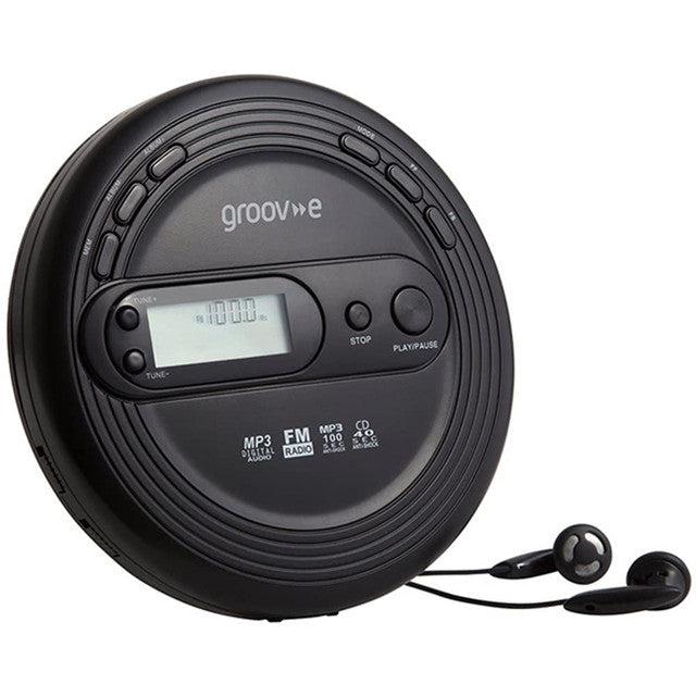 Groov-e Retro CD Player with FM Radio - Black | MP3, CD, Earphones, LCD