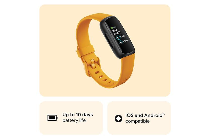 Fitbit Inspire 3 Fitness Tracker - Morning Glow, Black, Digital Display, Orange Band