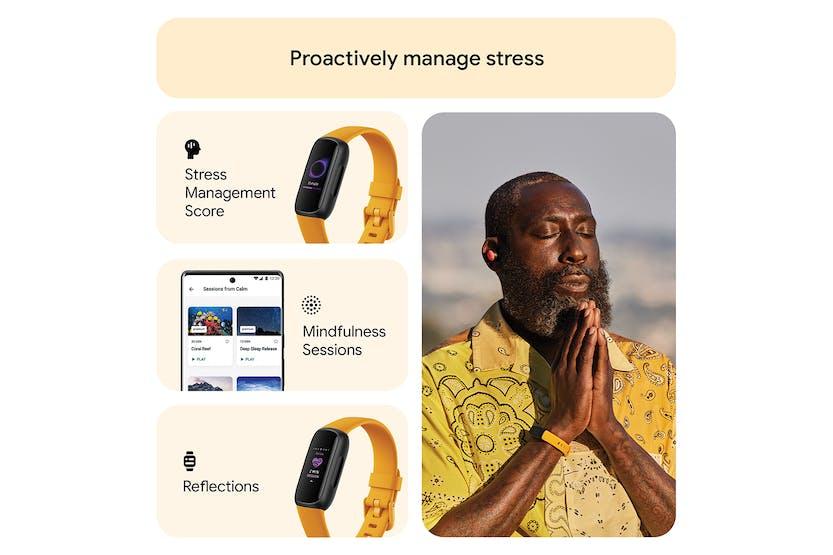 Fitbit Inspire 3 Fitness Tracker - Morning Glow, Black, Digital Display, Orange Band
