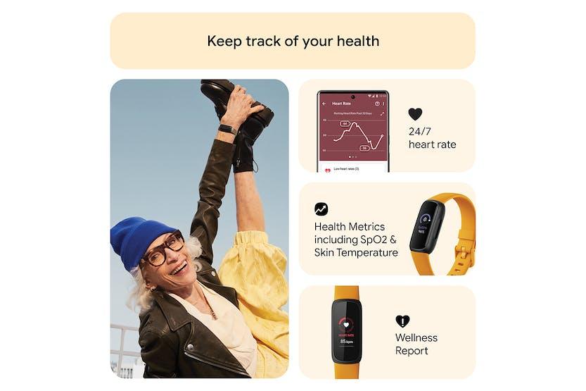 Fitbit Inspire 3 Fitness Tracker - Morning Glow, Black, Digital Display, Orange Band