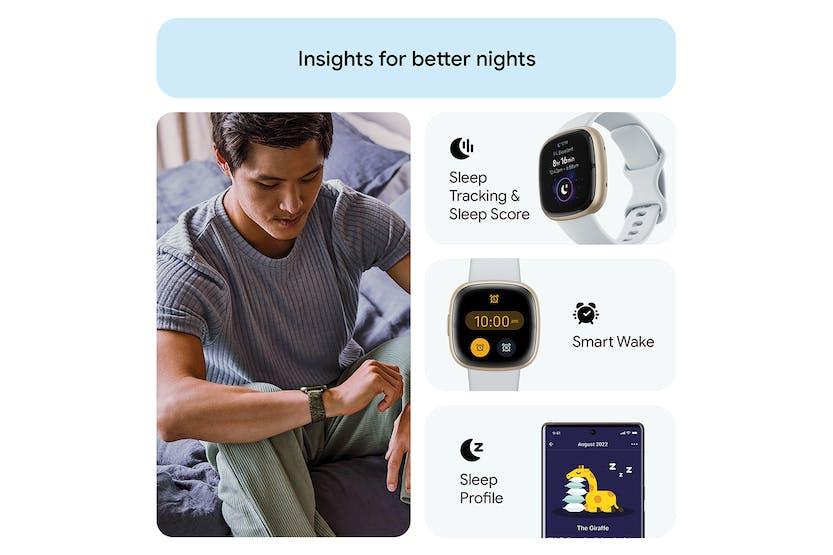 Fitbit Sense 2 Smartwatch | Blue Mist & Soft Gold | Heart Rate, GPS, Sleep | White Band, Gold Bezel, Digital Display