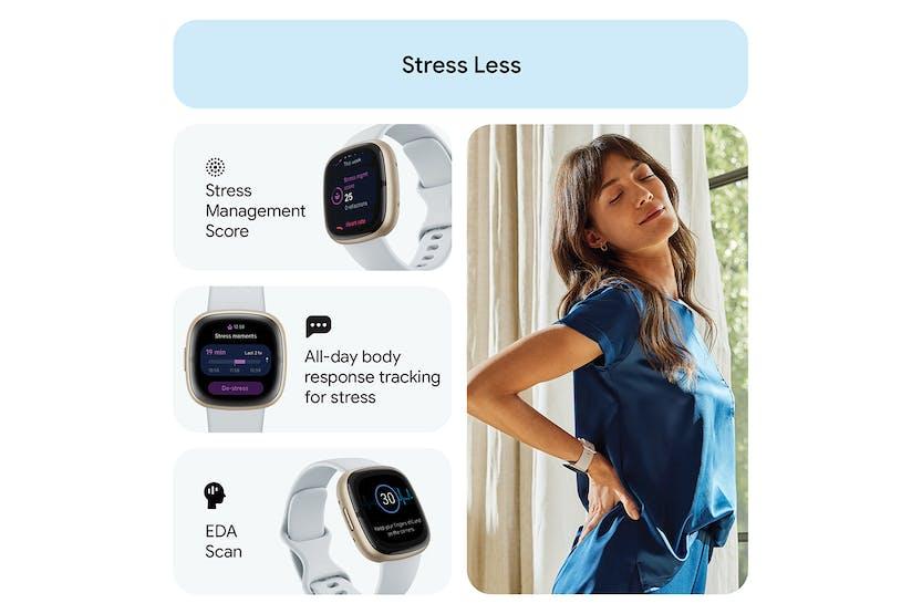 Fitbit Sense 2 Smartwatch | Blue Mist & Soft Gold | Heart Rate, GPS, Sleep | White Band, Gold Bezel, Digital Display