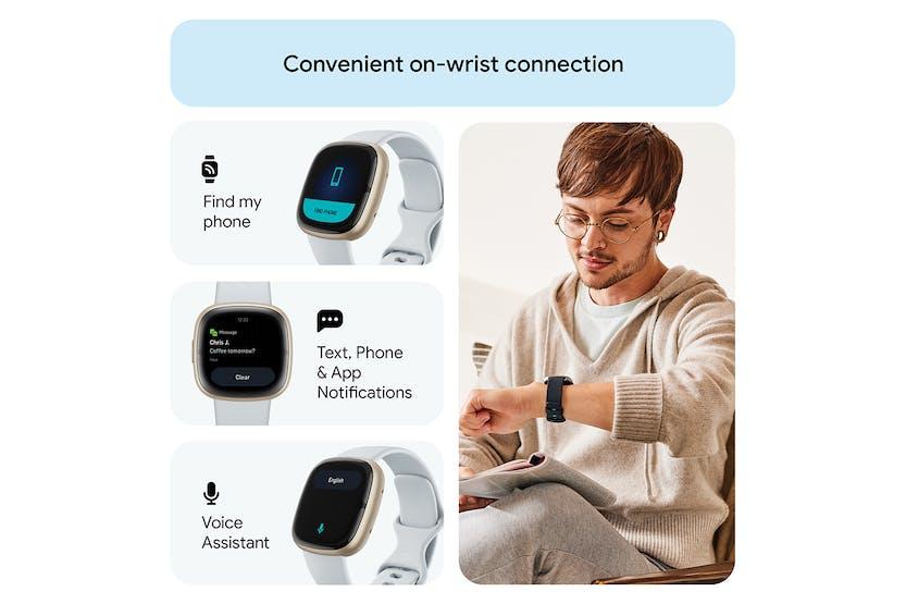Fitbit Sense 2 Smartwatch | Blue Mist & Soft Gold | Heart Rate, GPS, Sleep | White Band, Gold Bezel, Digital Display