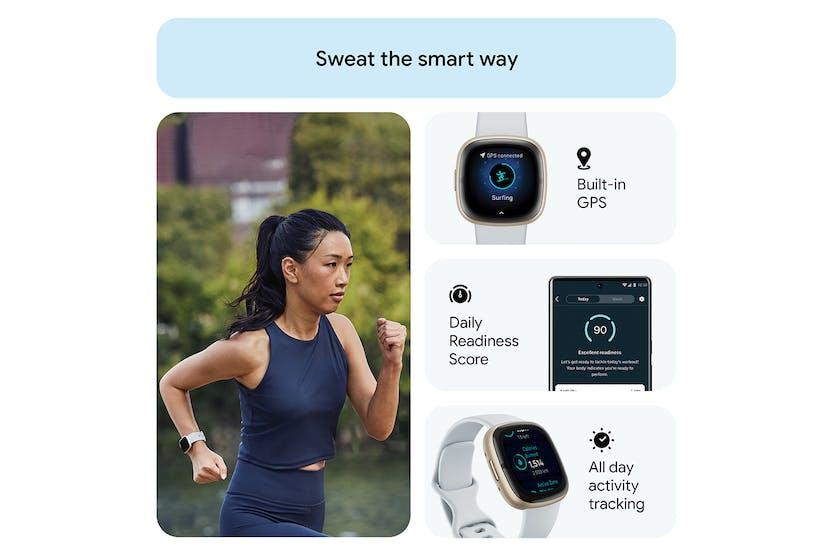 Fitbit Sense 2 Smartwatch | Blue Mist & Soft Gold | Heart Rate, GPS, Sleep | White Band, Gold Bezel, Digital Display