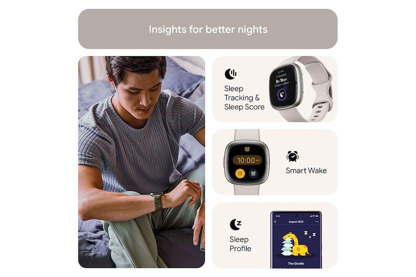 Fitbit Sense 2 Smartwatch Lunar White & Platinum, Sleep Profile, GPS, ECG, Health Metrics, Premium