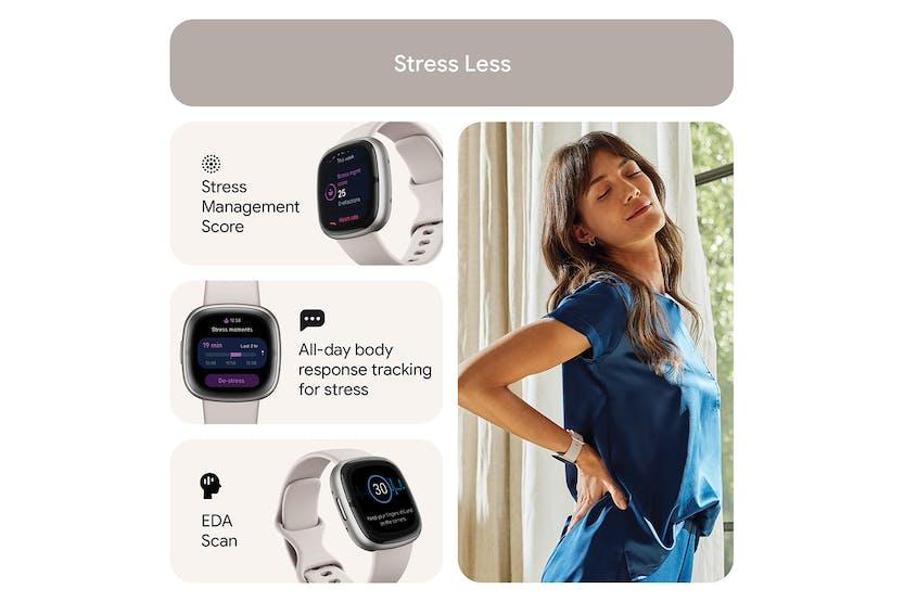 Fitbit Sense 2 Smartwatch Lunar White & Platinum, Sleep Profile, GPS, ECG, Health Metrics, Premium