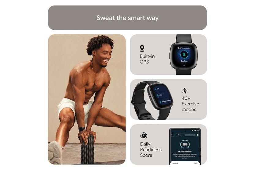Fitbit Versa 4 Smartwatch Black & Graphite, Heart Rate Tracking, GPS, 6+ Day Battery, Black Watch, Black Band, Touchscreen
