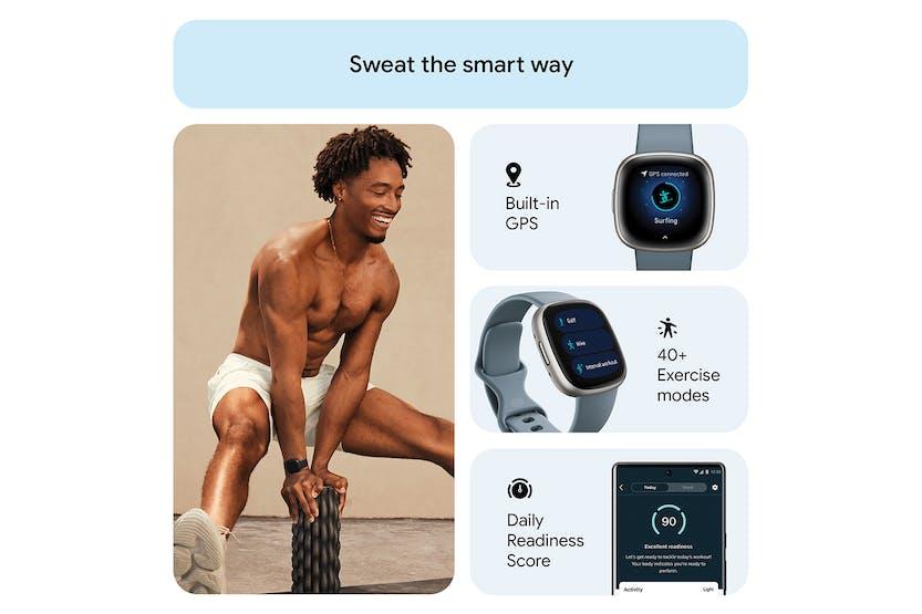 Fitbit Versa 4 Smartwatch Waterfall Blue, Heart Rate Tracking, GPS, Notifications, Touchscreen
