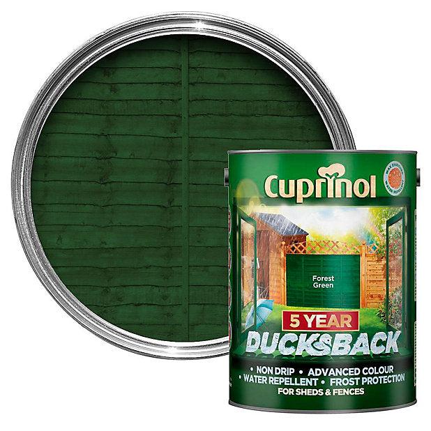 Cuprinol Ducksback Forest Green 5L Shed & Fence Paint - Non Drip, Advanced Colour, Water Repellent, Frost Protection