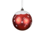 Shiny Red Bauble with Flocked Snow Top 8cm
