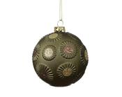 Green Matt Bauble with Floral Sunburst Detail 8cm image