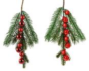 Decorative Red Bauble Branch – 8 Glass Baubles (2 Assorted Finishes)
