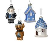 Glass Hanging Decoration – 4 Ass  bear - square house - round house - santa image