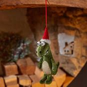 Green Dino Plush Hanging Christmas Decoration 20cm image