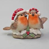 Robin Couple on Branch with Christmas Hats –  10 cm