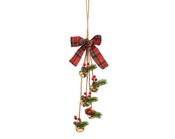 Christmas Gold Bell Hanging Decoration – Tartan Bow | 34cm image