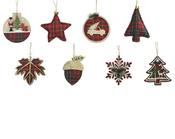 Rustic Christmas Hanging Ornament – Plywood, Tartan &amp; Gold Glitter | Assorted 5 for 10 image
