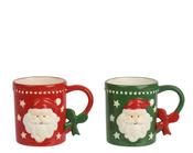 Glazed Santa Mug with Bow Handle detail – Red or Green image