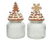 Glass Storage Jar with Gingerbread-Style Lid 21cm –  2 Assorted Designs image