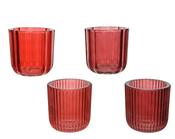 Shiny Striped Glass Tealight Holders – Red &amp; Oxblood D.9cm x H.9.4cm image