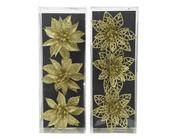 Gold Glitter Poinsettia Clip Decorations – Set of 3 Christmas Flowers H.9cm assorted image