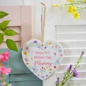 Pretty Floral First Mothers Day Ceramic Heart Hanger