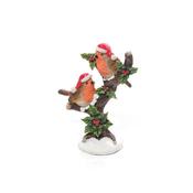 Robin Pair on Holly Tree Resin ornament 11.5x6x13.5cm image