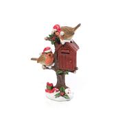 Robin Pair on Holly Tree With Postbox Resin ornament 6.4x10cm image