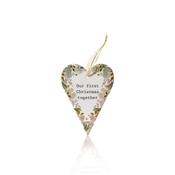 Our First Christmas Together Gold Ceramic Heart Hanger 9x18cm image