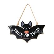 Creepy Cuties Wood Reversible Bat Trick or Treat Plaque 26x15.2cm image