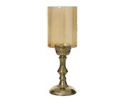 Amber &amp; Gold Hurricane Lantern – Glass &amp; Aluminium (33cm) image