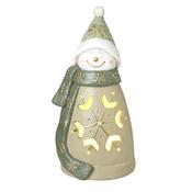 Tall Green Light-Up Ceramic Snowman 66cm