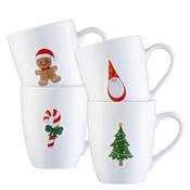 Belleek Christmas Motif Embossed Mugs Set of 4 NEW image
