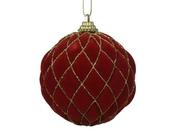 Christmas Red &amp; Gold Glitter Check Bauble – 8cm image