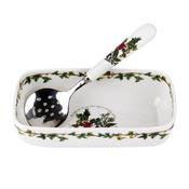 Holly &amp; Ivy Cranberry Dish w/ Slotted Spoon