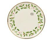 Porcelain Holly Christmas Dinner Plate – Green with Gold Trim (27cm) image